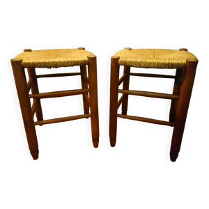 Paire tabourets paillés