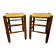 Pair of beech stools with straw seats