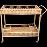 Vintage rattan bar trolley rolling serving cart