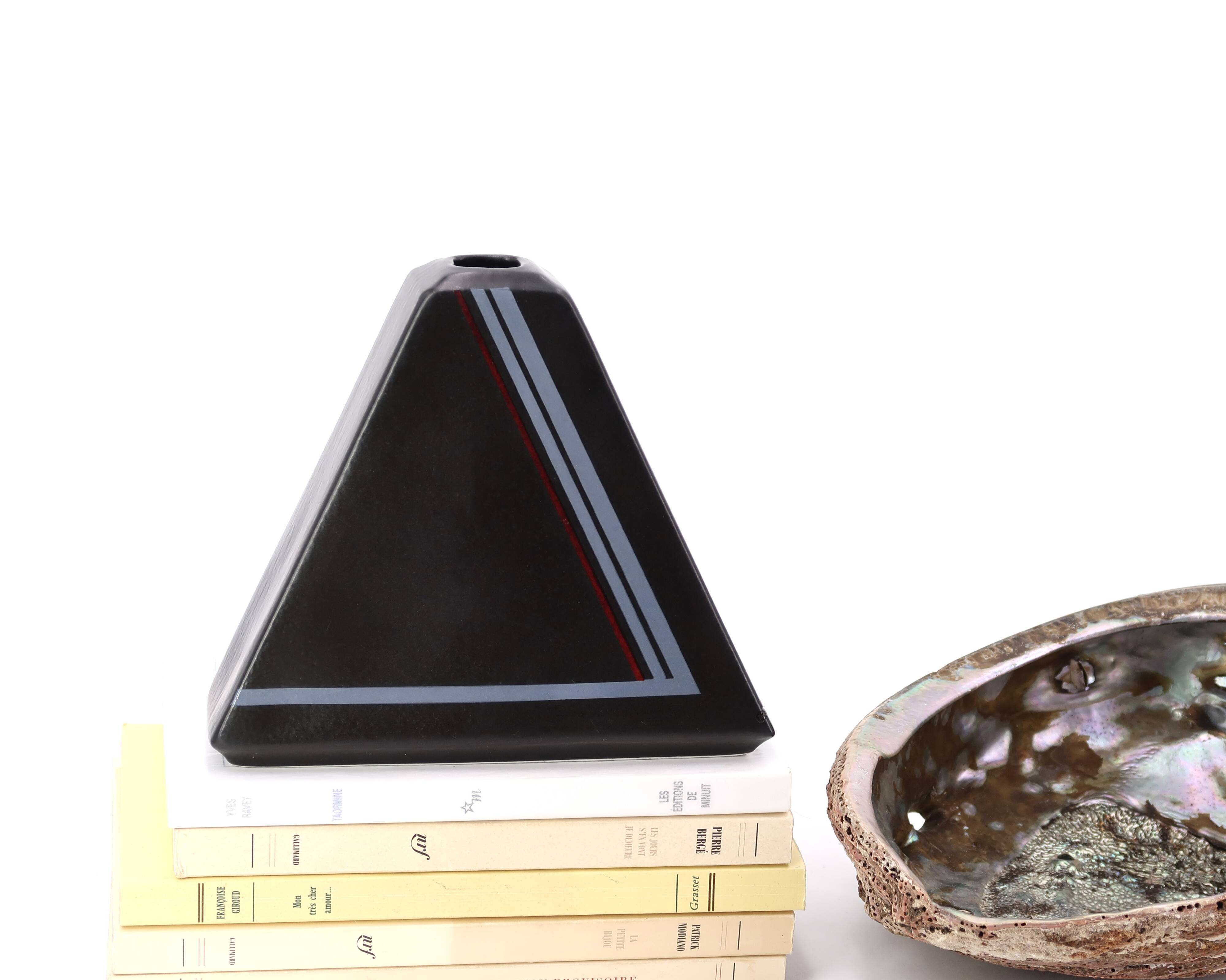 Black pyramid vase in Virebent porcelain, 1980s