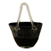 Magnificent Basket Vase "Handbag" in Blown Glass – Black & Transparent