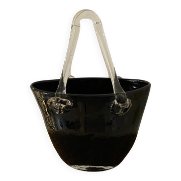Vase Panier "Sac à Main" en Verre Soufflé – Noir & Transpar