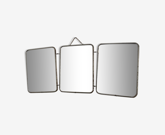 Miroir vintage triptyque barbier tache d'encre, 1950, 24 x 56 cm