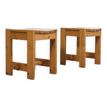 Solid Pine Midcentury Slat Stools, Sweden, 1960s