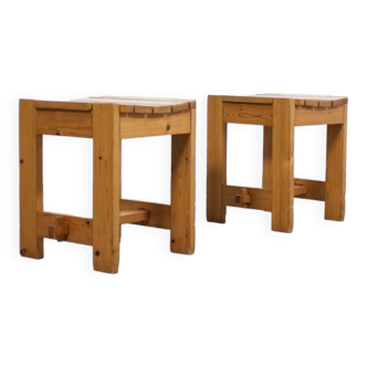 Solid Pine Midcentury Slat Stools, Sweden, 1960s