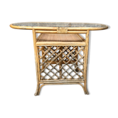 Table de repas à manger en verre et rotin