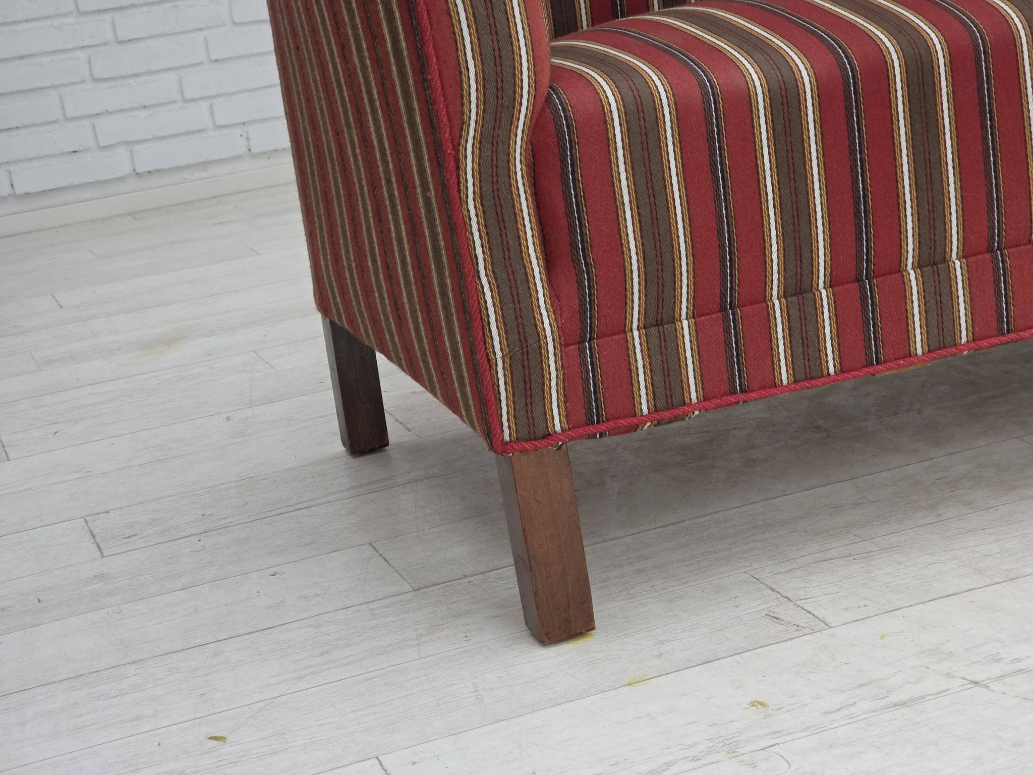 1960s, Danish 2-seater sofa, striped red/multicolor furniture wool.