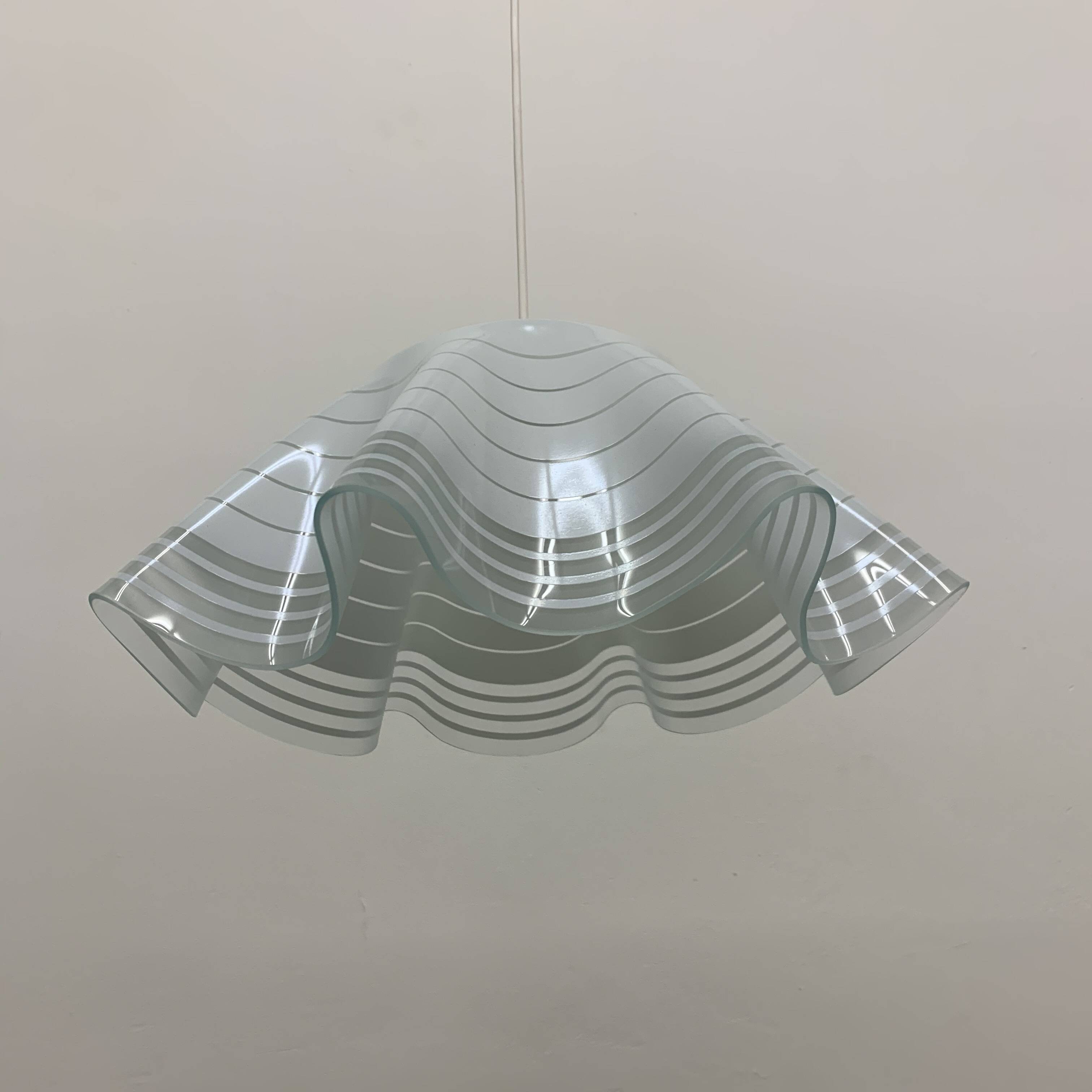 Mid-century minimalist folded glass hanging lamp, 1980’s