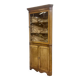19th-century English corner cabinet in oak, mahogany, and fir.