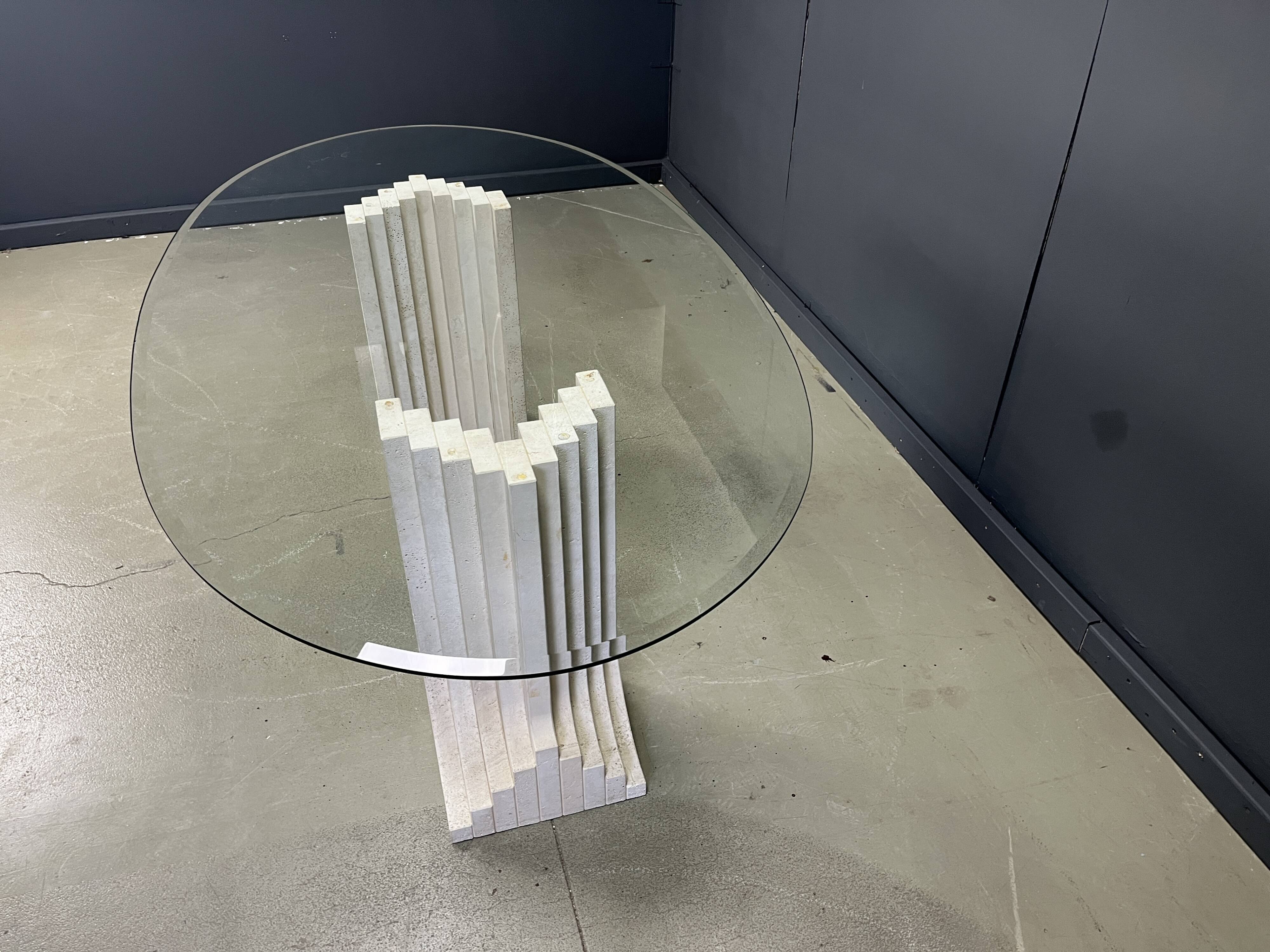 Vintage travertine Carlo Scarpa style dining table, 1970s