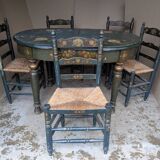 Set of a painted table with its 5 chairs