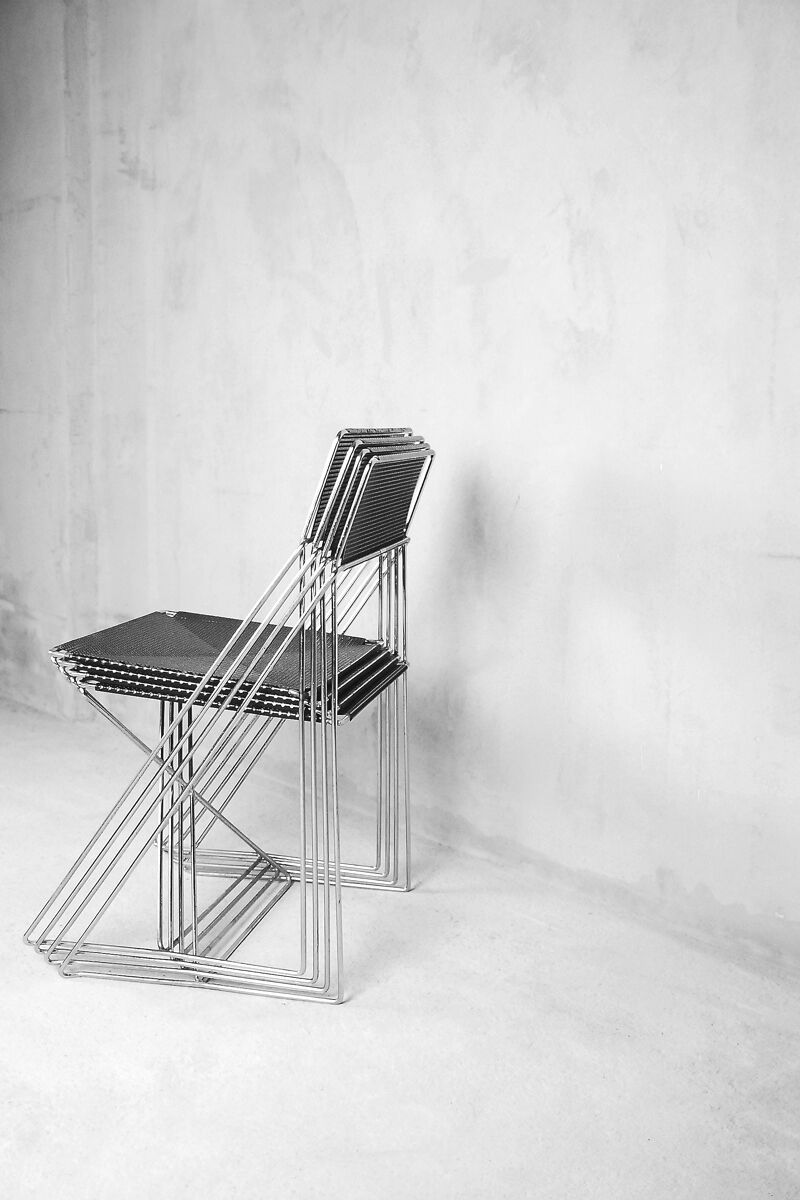 Minimalist Metal X-Line Chairs by Niels Jørgen Haugesen for Hybodan, 1970s, Set of 4