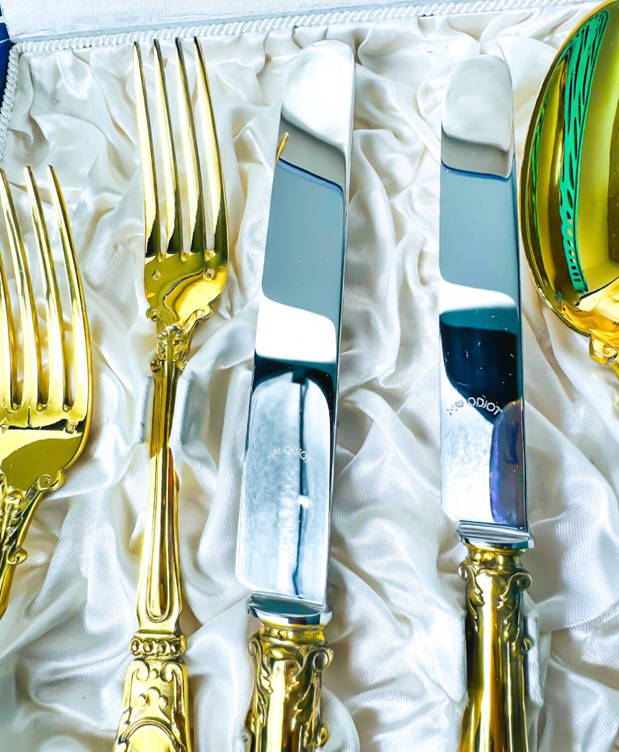 Prestige case for Odiot cutlery, solid silver and gold