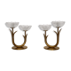 Pair of Scandinavian candlesticks made of brass and glass