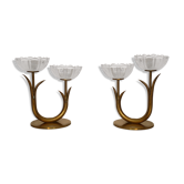 Paire de bougeoirs scandinave en laiton et verre