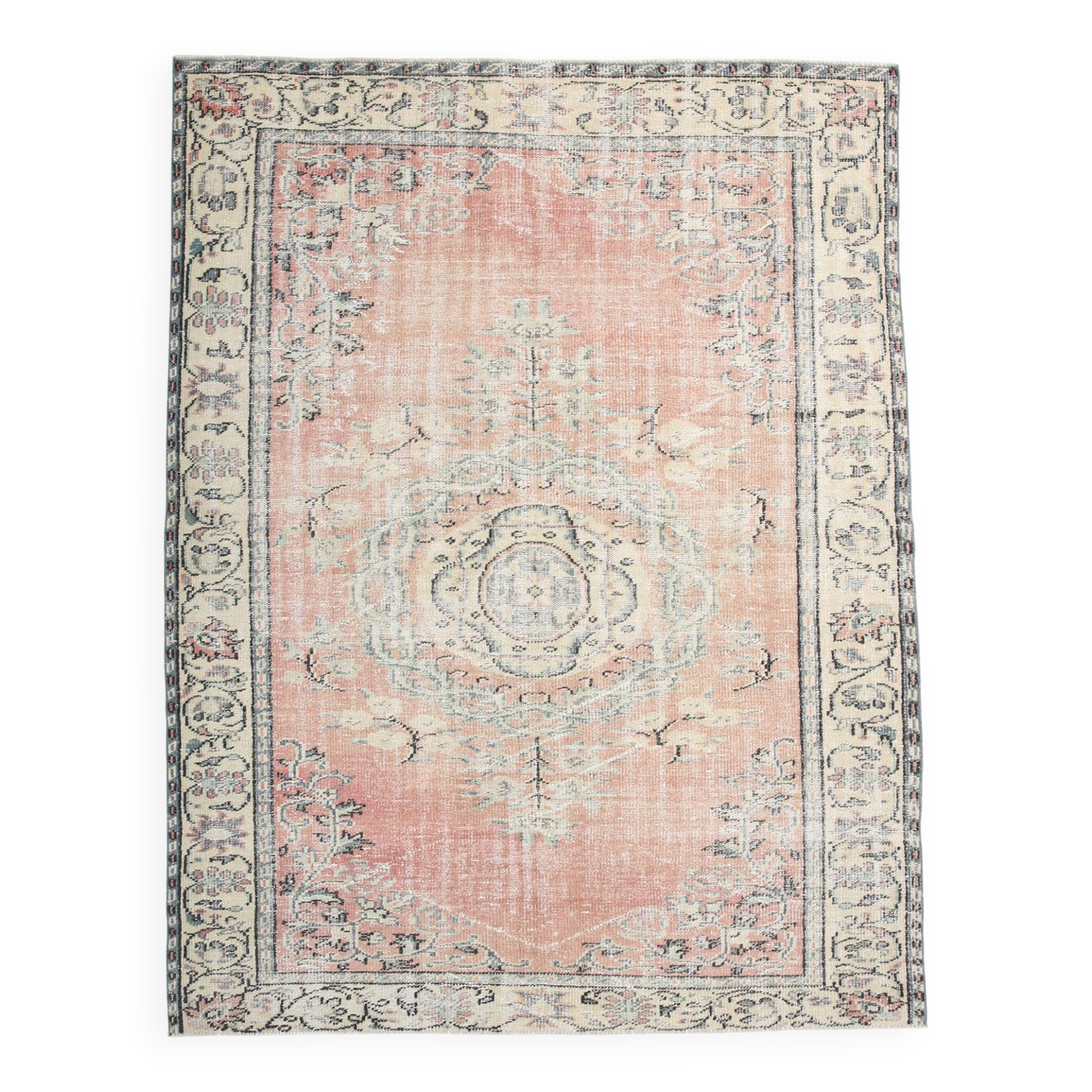 6x8 Peach Red & Cream Vintage Rug 194x252Cm SK 24649