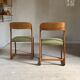Chaises Baumann traineau vintage  en frêne et tissu velours vert tilleul