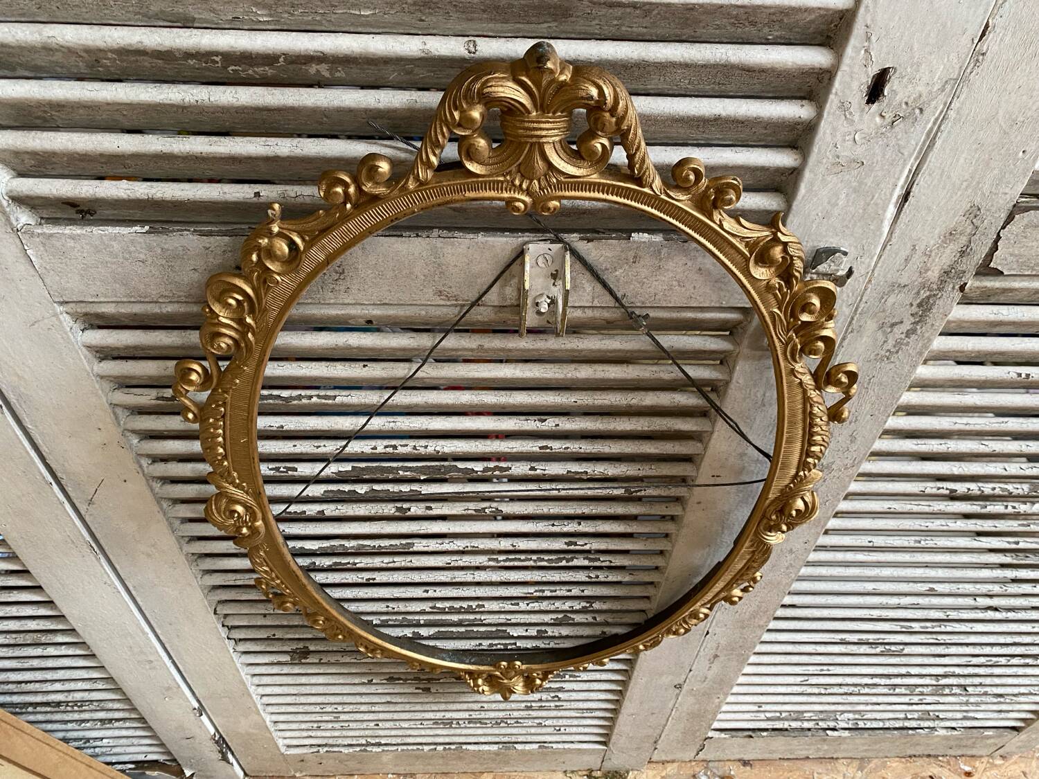 Antique Oval Mirror Frame Pediment Knot Louis XV Style Gilt Bronze