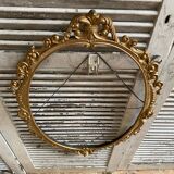 Ancien Cadre De Miroir Oval Fronton Noeud Style Louis XV Bronze Doré