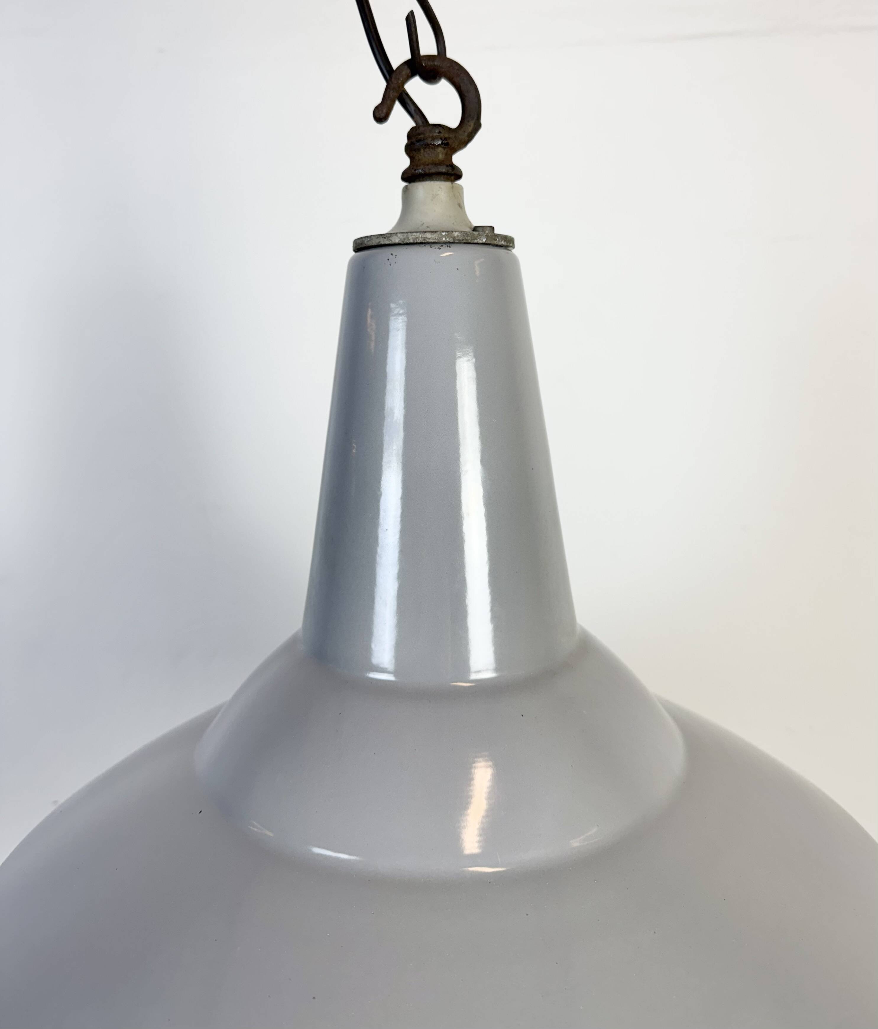 Large Industrial British Grey Enamel Pendant Lamp from Benjamin, 1960s