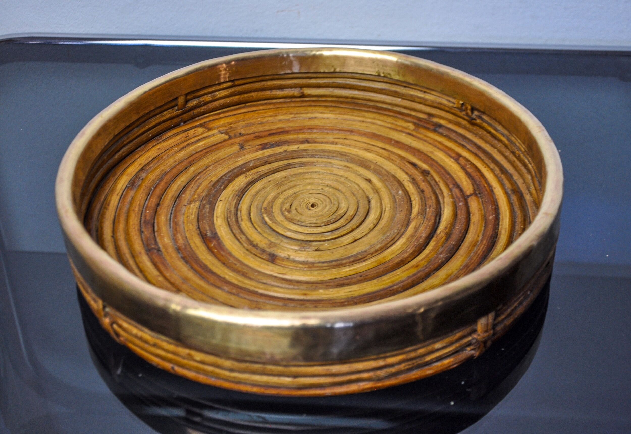 Rattan and brass top, Italy, 1970