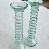 2 twisted glass candle holders