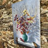 Peinture bouquet fleurs séchées J.Moy