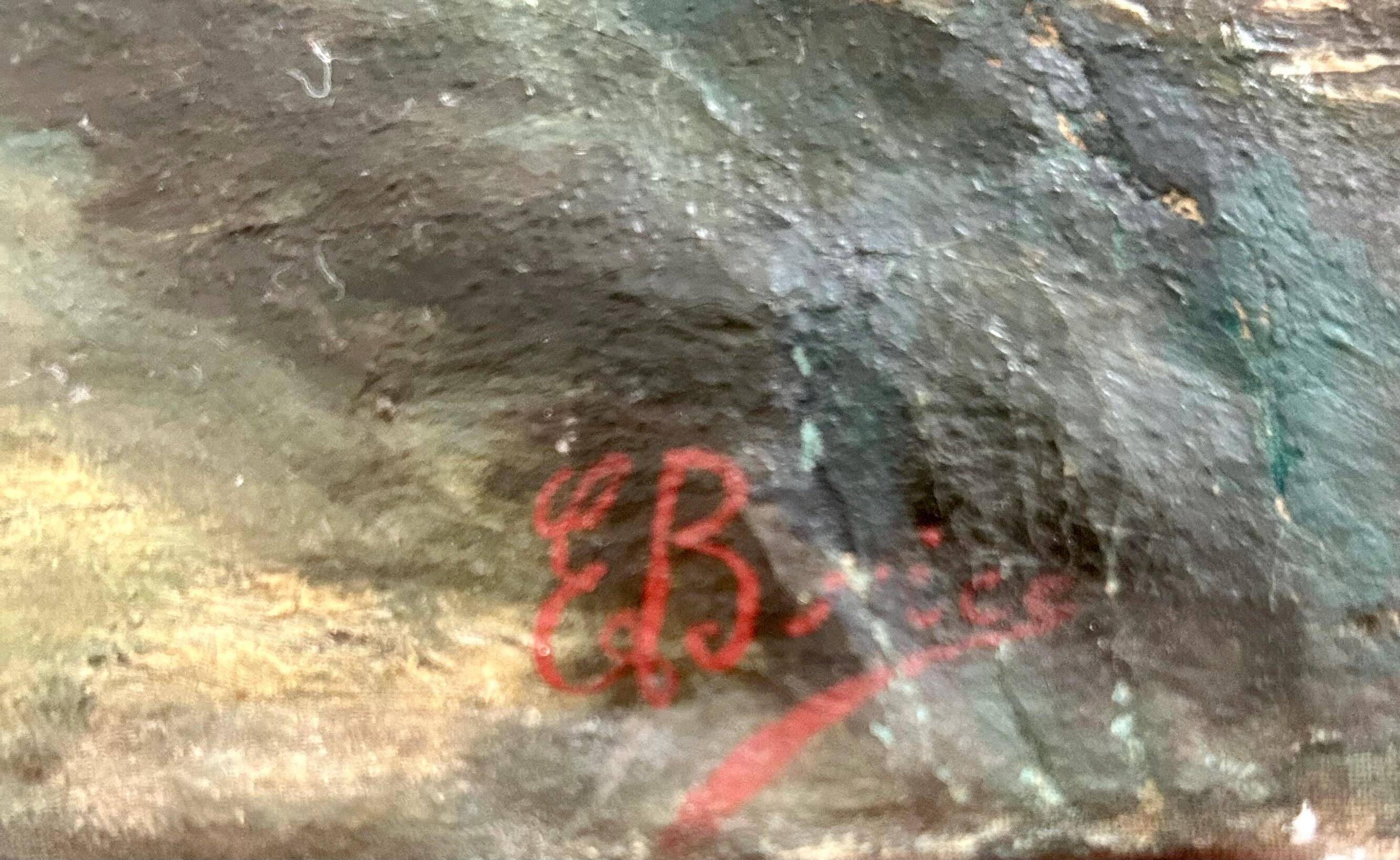 1860s French Barbizon Oil on Canvas – Village Bridge & Riverscape