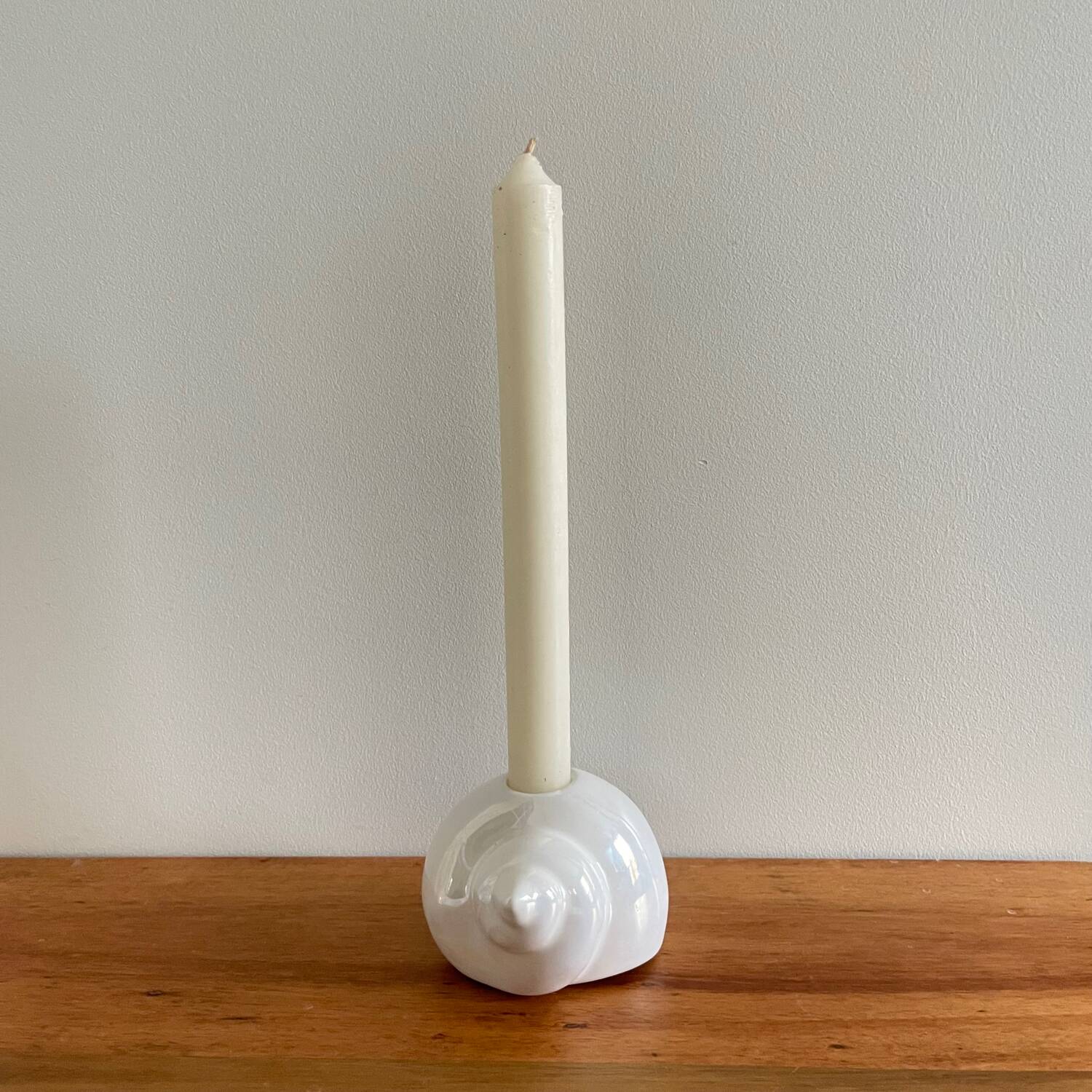 Pair of iridescent ceramic shell candle holders