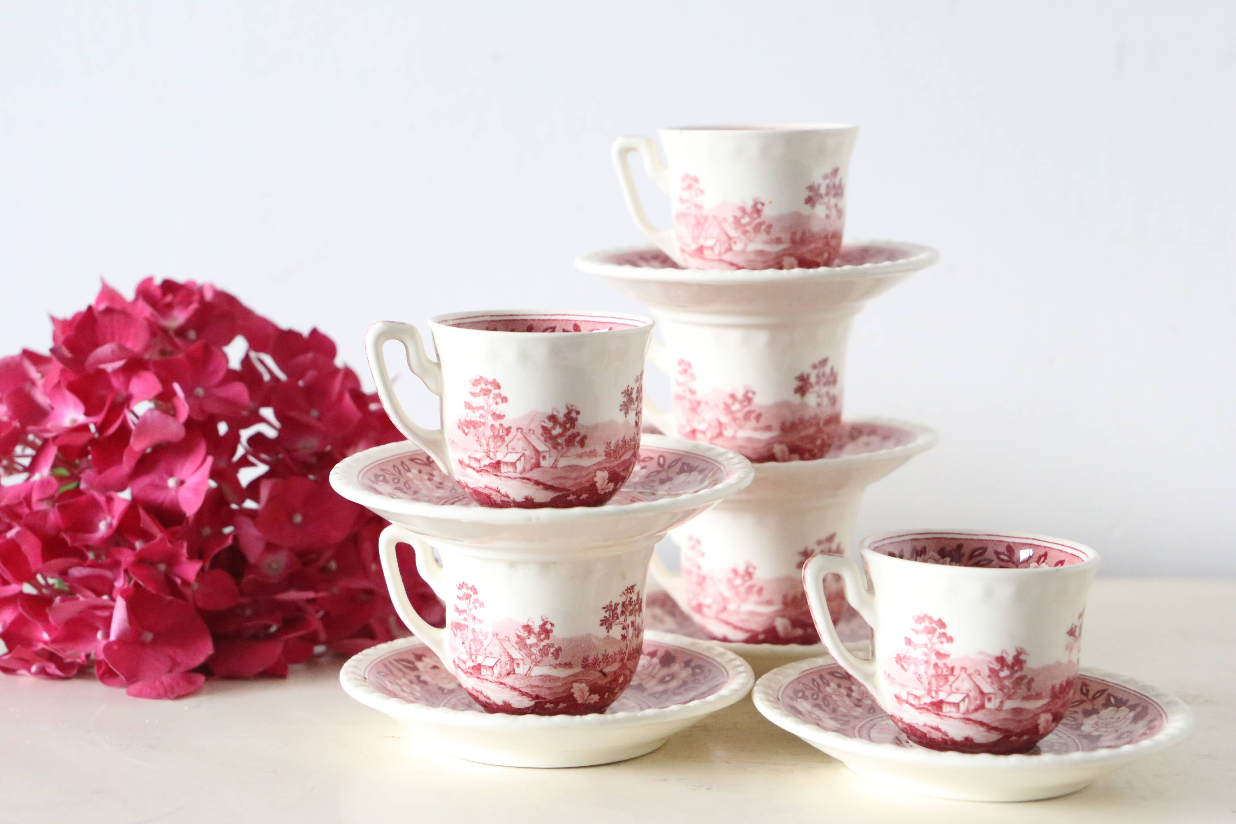 Set of 6 coffee cups and saucers, Villeroy & Boch, Rusticana rose model