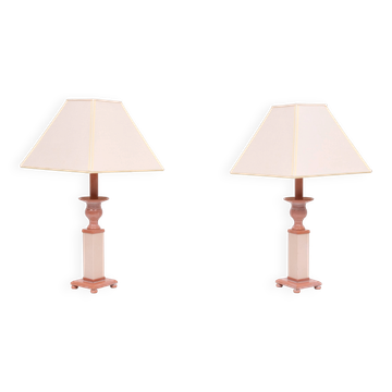 small Classic Greek Pink Marble table lamps 1980s Italy