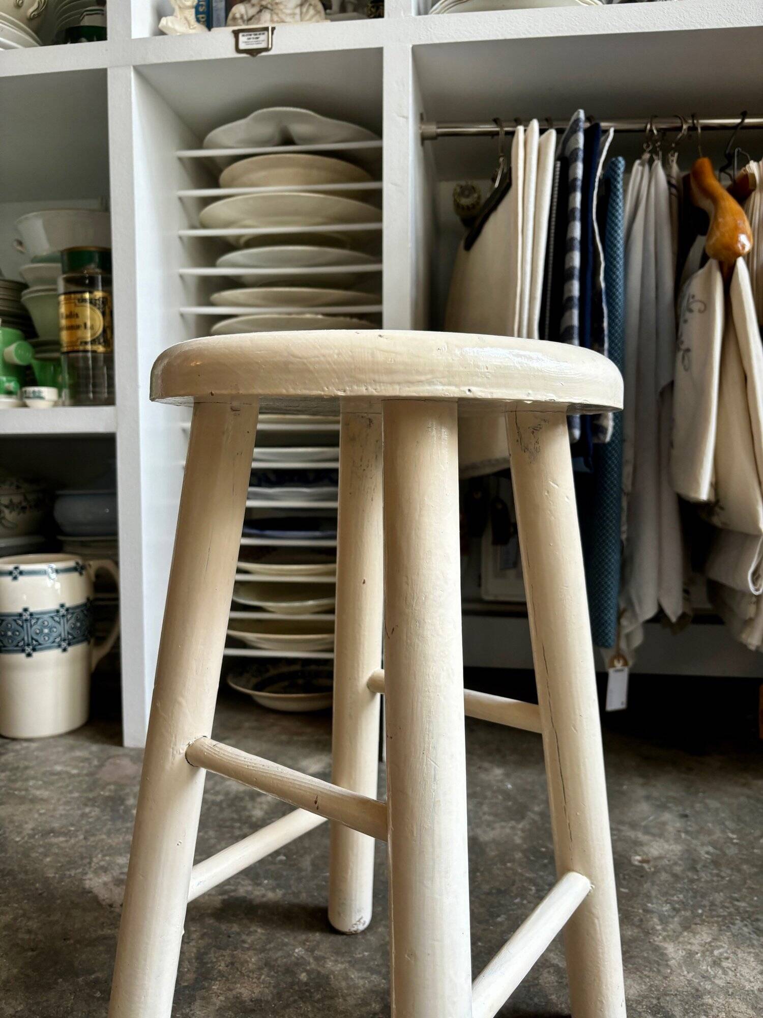 White wooden stool