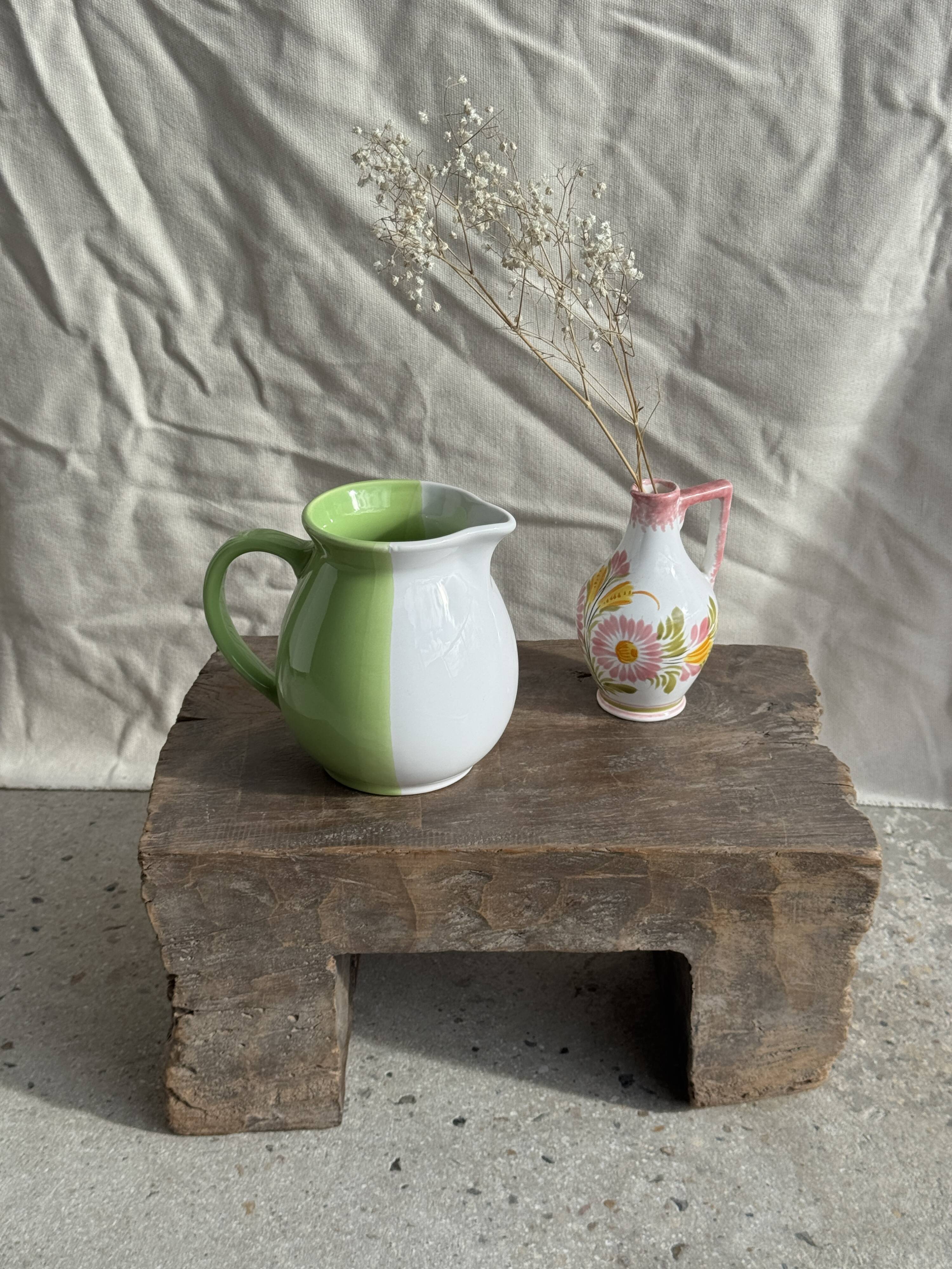Mini vase with stylised flowers in green and yellow roses, H15.5.