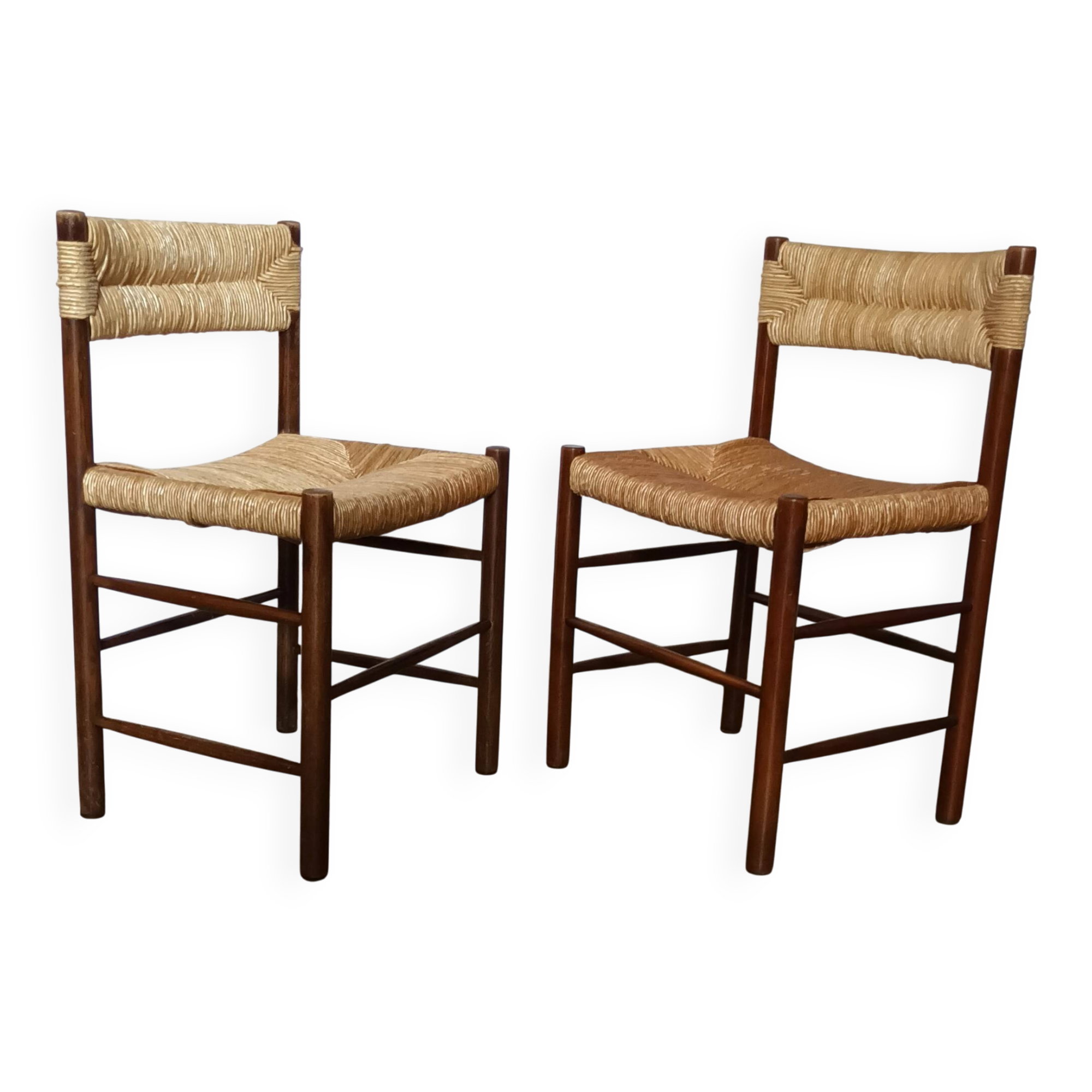 Pair of "Dordogne" chairs by Charlotte Perriand from the 1950s.