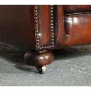 Victorian Leather Armchairs and Sofa in Burgundy, Set of 3