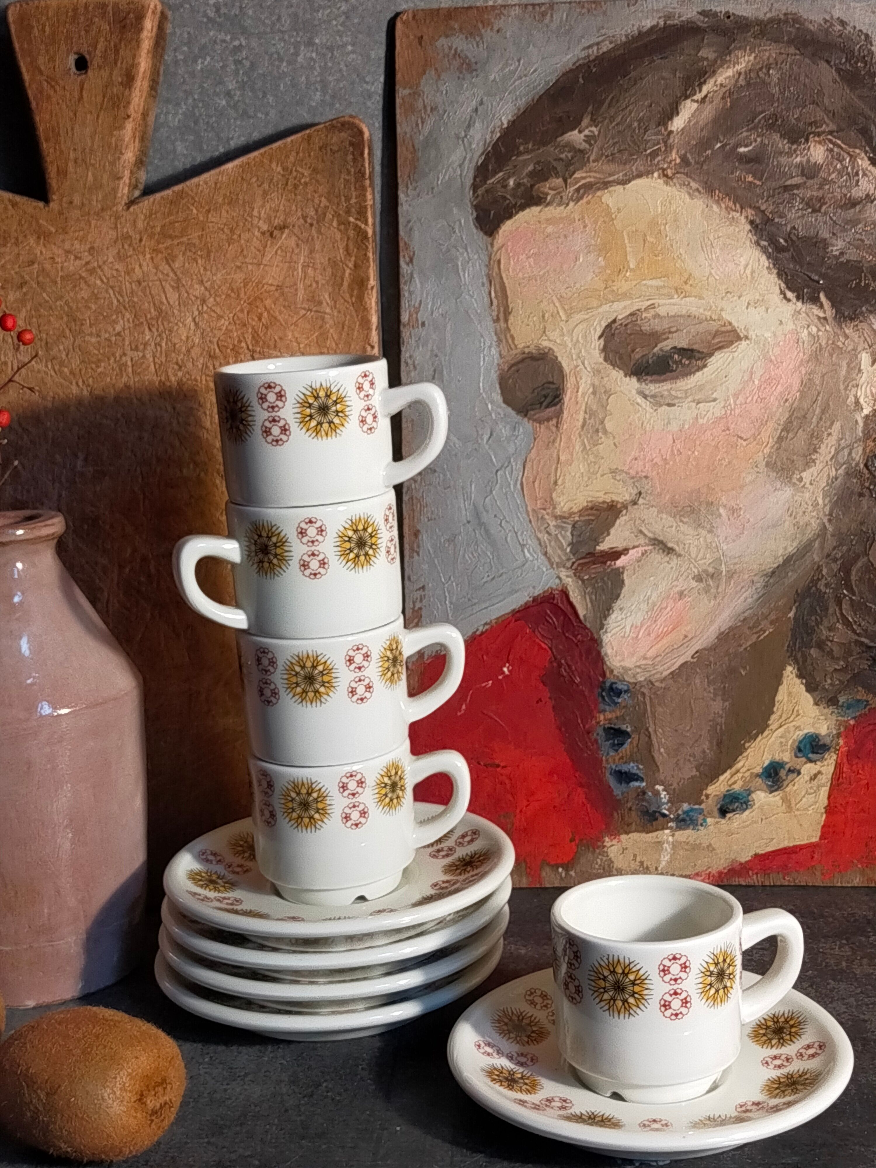 Five vintage Chauvigny porcelain espresso cups