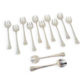 Master Goldsmith : Orbrille, Paris - Series of 12 oyster forks - Art Deco model - 1930s