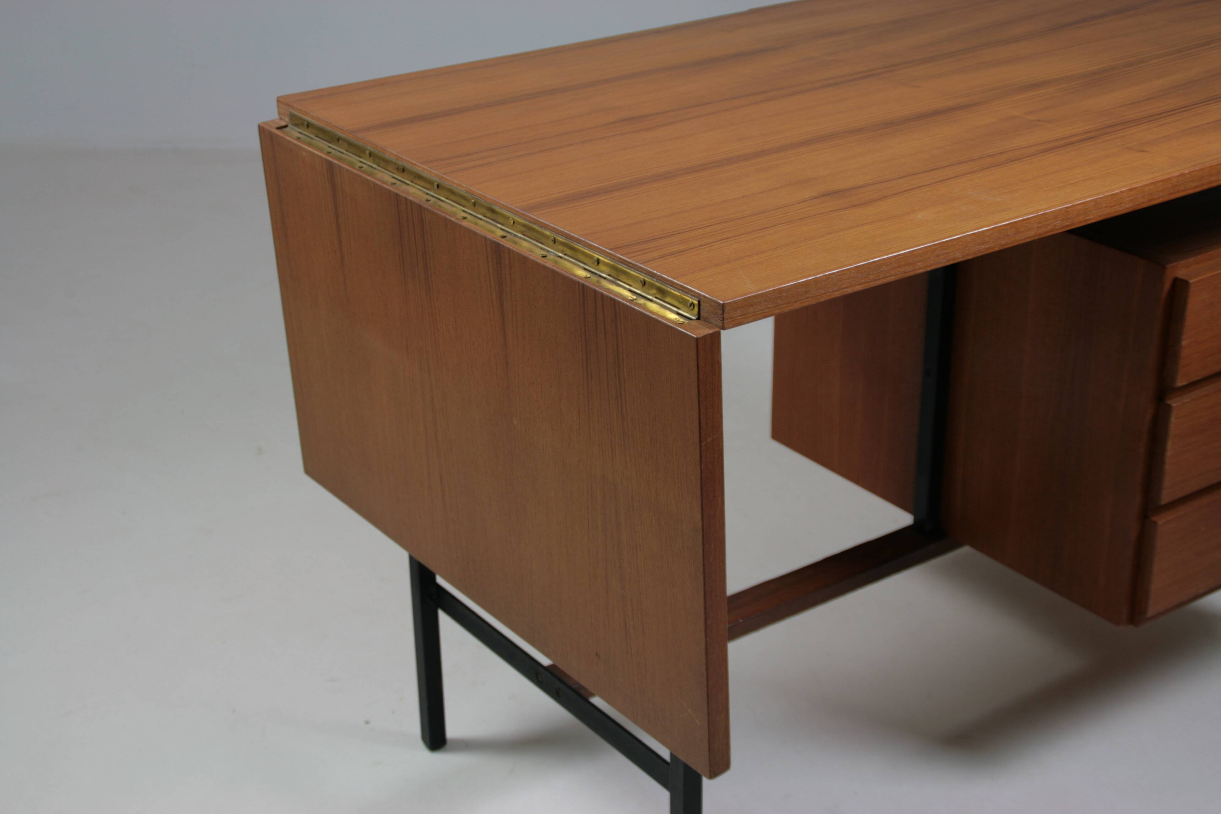French modernist desk in wood and metal, 1950s