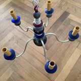 Vintage 5-branch chandelier in wood and metal