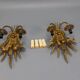 Pair of Hollywood Regency Style Gilt Metal Wheat Sheaf Wall Sconces, 1970s