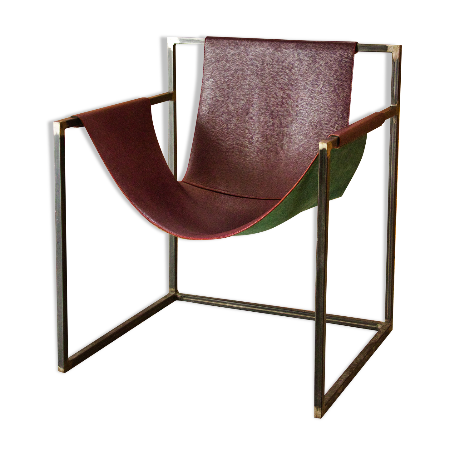 Burgundy leather armchair metal style indus contemporary design