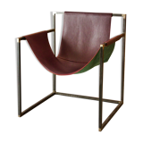 Burgundy leather armchair metal style indus contemporary design