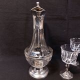 Set of 6 crystal and pewter wine glasses and ewer carafe from France