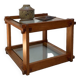 Small glass and pine side table, 1970s