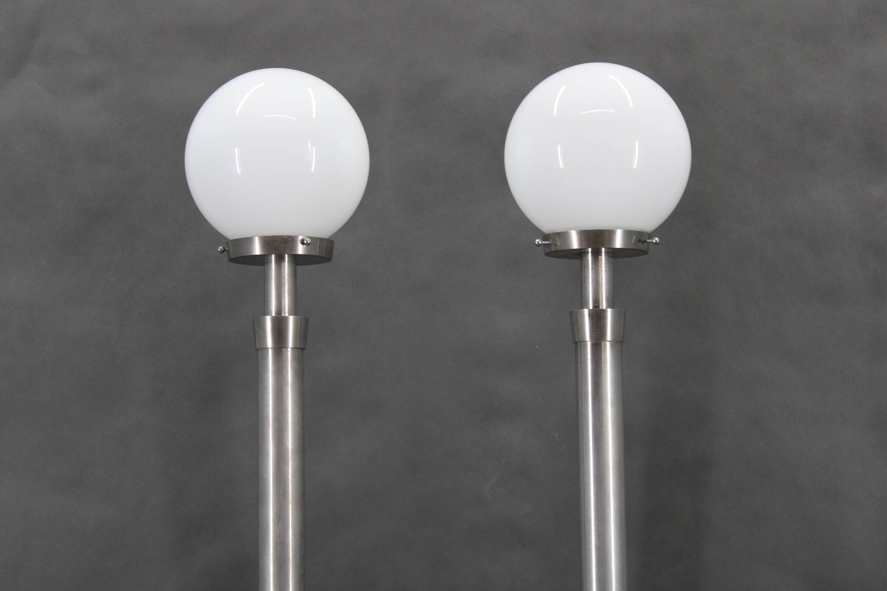 1940s pair of Art Deco chrome floor lamps, Czechoslovakia