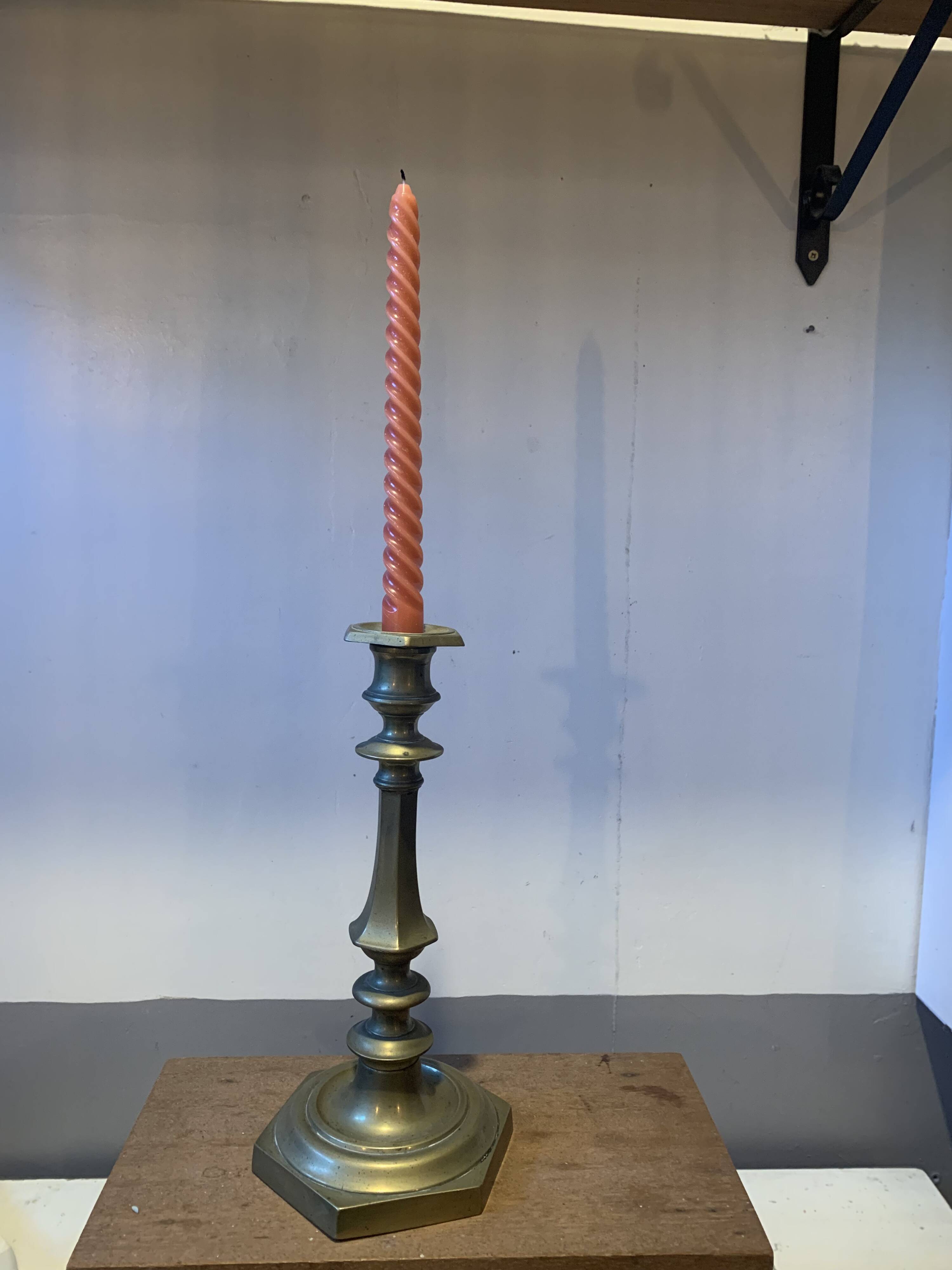 Large vintage golden brass candle holder