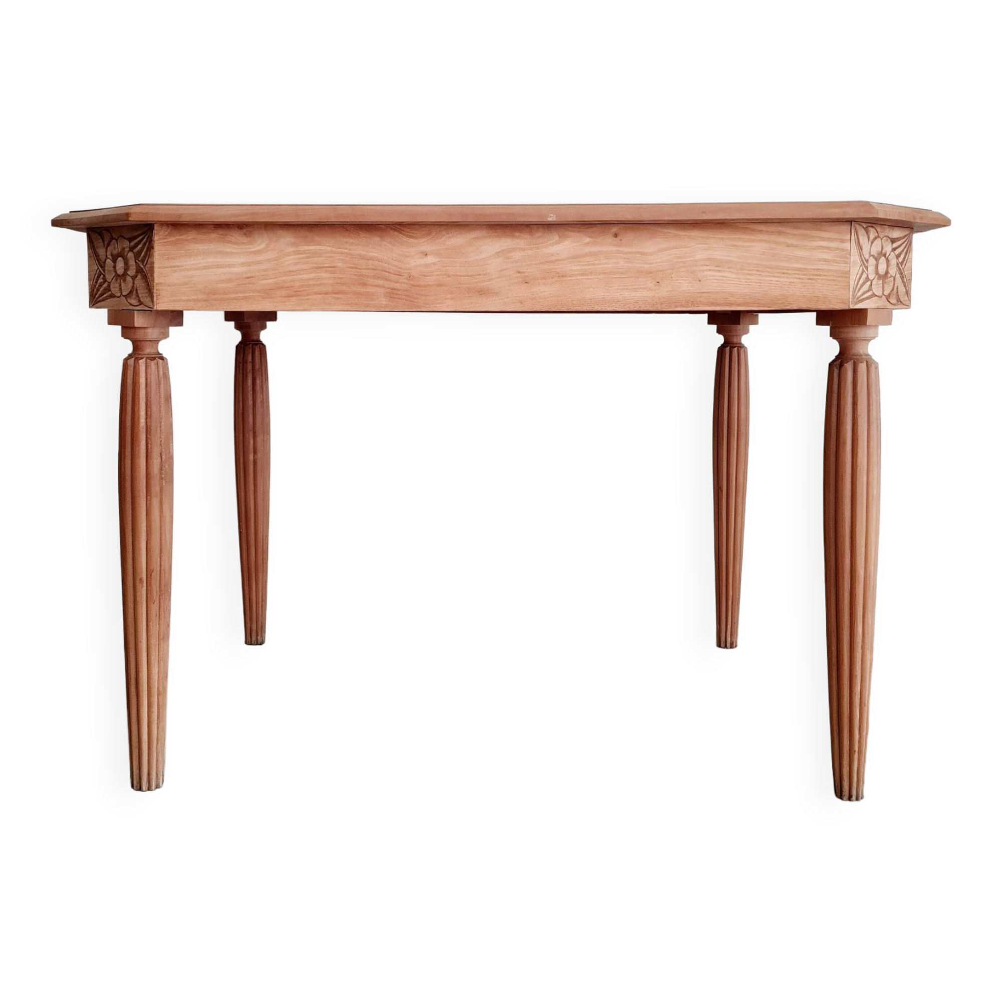 Art deco table - sanded raw wood - flower patterns