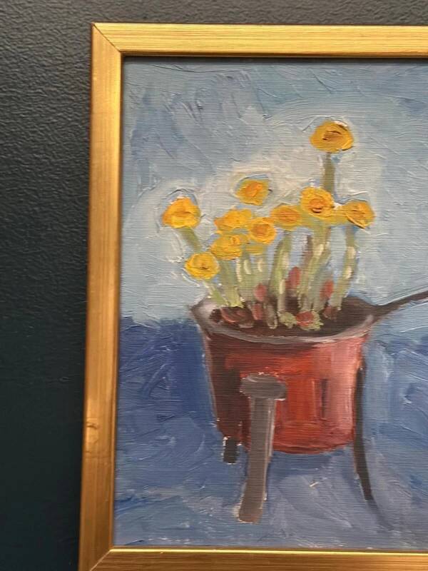 Pot de plante "Maso" huile sur panneau du milieu du siècle par inconnu, vintage et encadré 27x33cm