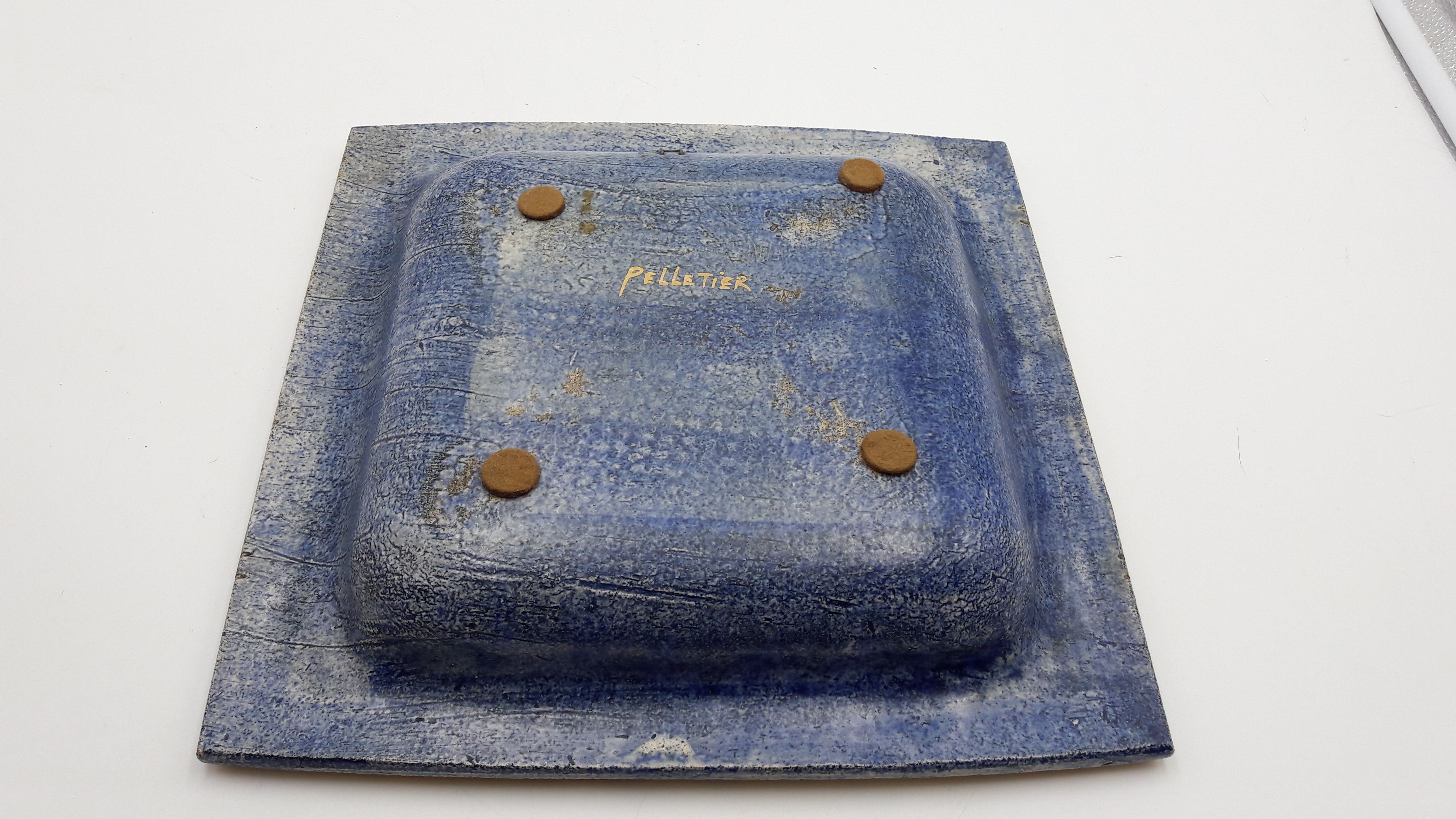 DECORATIVE CERAMIC DISH SIGN GEORGES PELLETIER GEOMETRIC DRAWING BLUE AND GOLD COLLECTION