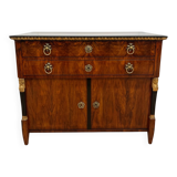 Biedermeier Chest in Walnut Veneer, Cherry, Gold Leaf & Brass, Austria, 1815